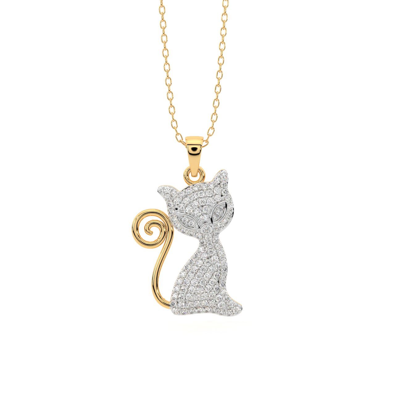 Gold Charming Cat Diamond Pendant